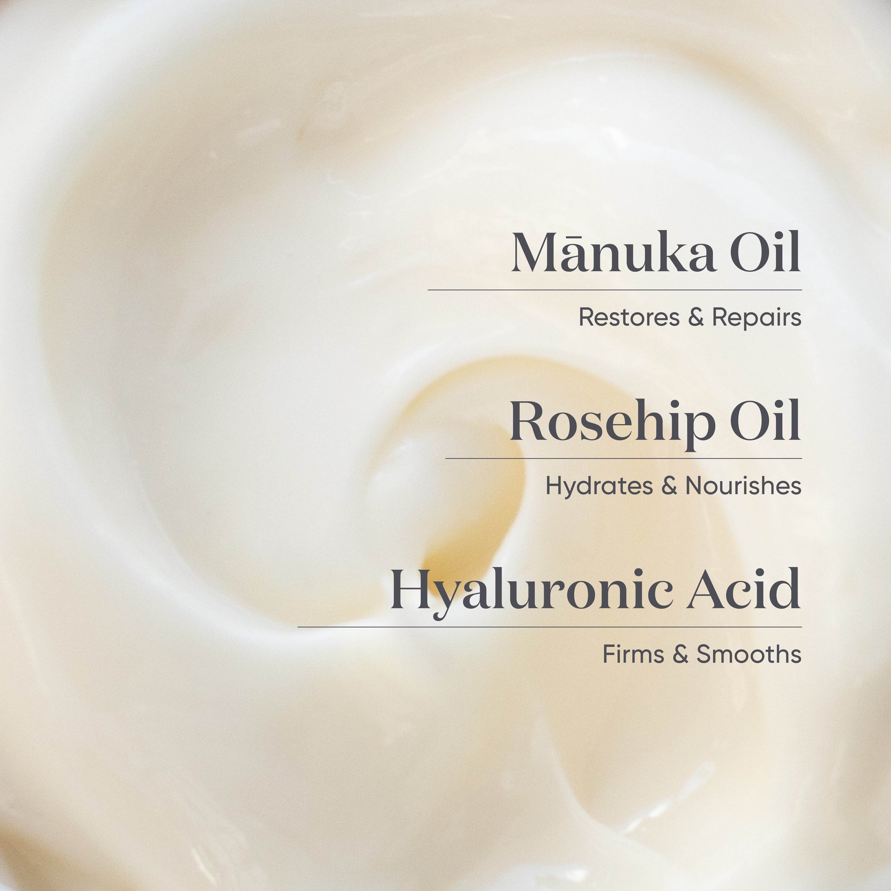 ManukaRx Firming Day Cream product ingredients listed on a cream coloured product swatch background