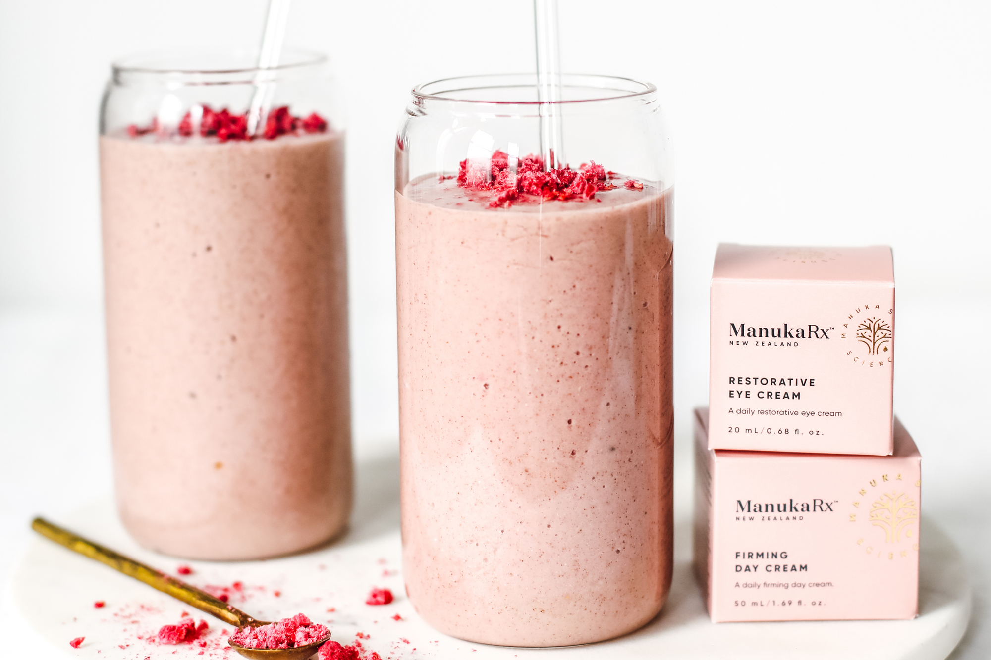 Summer smoothies with ManukaRx skincare products