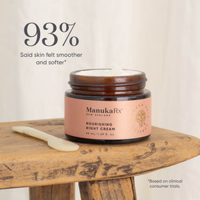 ManukaRx Nourishing Night Cream on wooden bench